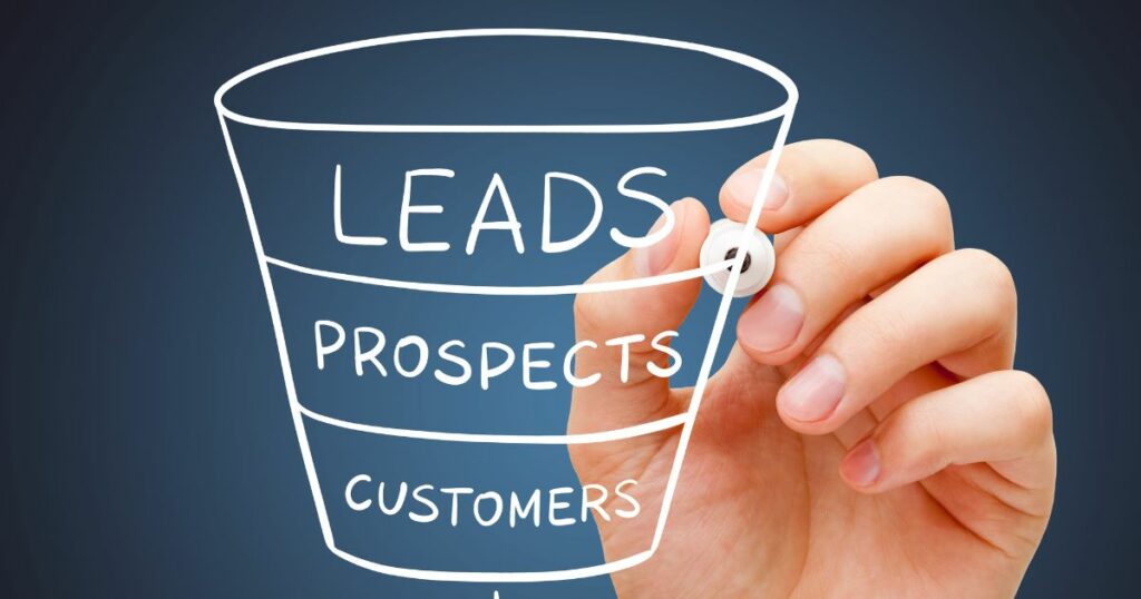 Image displaying how leads, prospects and customers are part of the propecting process.