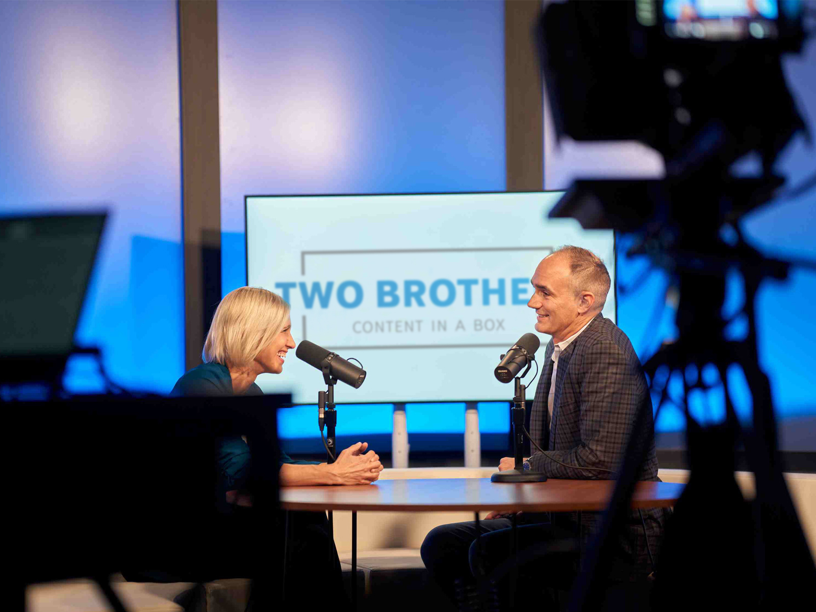 Two Brothers content in a box in Omaha studio